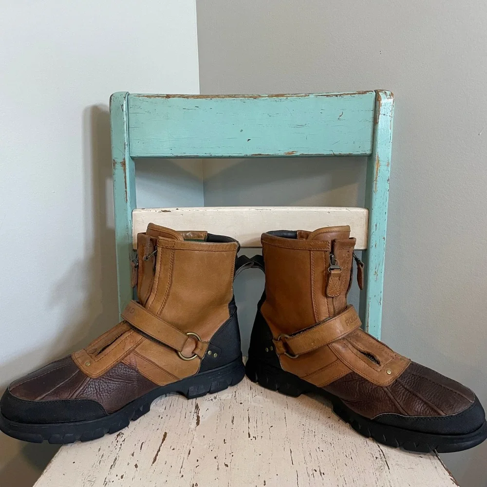 Polo Ralph Lauren Conquest HI III Mens Brown Leather Duck Boots Size 13D READ